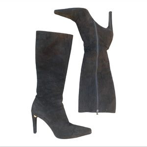 Prada black suede heeled zip up boot size 38